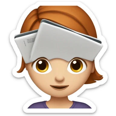 White girl with medium auburn hair reading an e-reader sticker