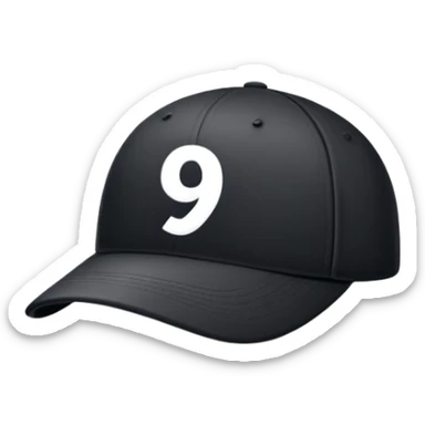 black cap with number “9” sticker