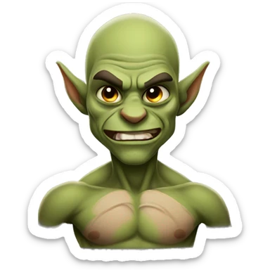 muscular handsome goblin with tatoos flexing no hair sticker