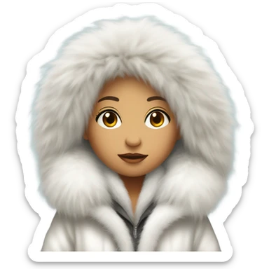 Girl in a big fluffy oversized white fur coat with hood on sticker