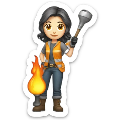 Hot Glass blower with torch, female caracter sticker