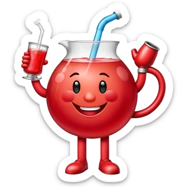 Kool-Aid Man pitcher character with legs and arms holding a bong sticker
