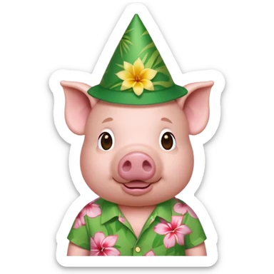 Pig with green aloha shirt, birthday hat sticker