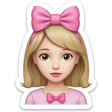 Este emoji 🙍🏼‍♀️ pero con el pelo rubio oscuro, y con un lazo rosa en la cabeza  sticker
