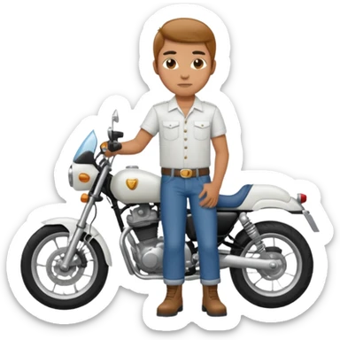 A motorcycle rider in maong pants and a white shirt. sticker