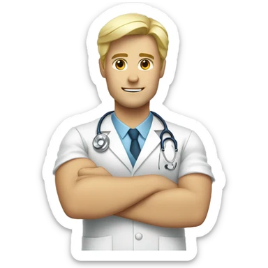 Blond male doctor showing strong biceps sticker