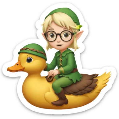 tiny forest elf blode hair with round glasses riding a wild duck sticker