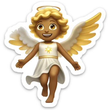 An angel descending from the clouds with rays of golden light sticker
