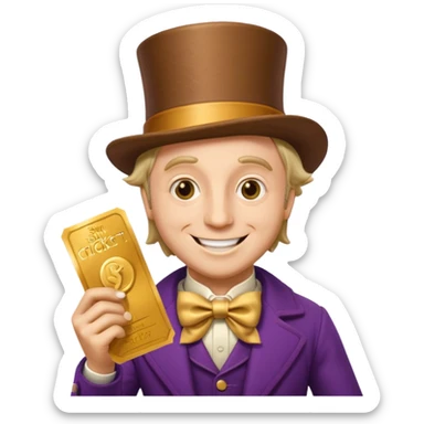 Wonka con un golden ticket sticker