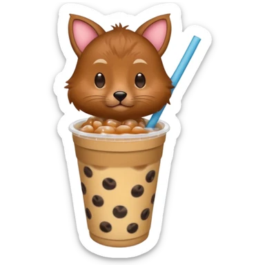 Random animal holding s cup of boba sticker