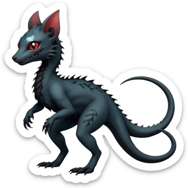 Futuristic Black Dark Abyssal Ethereal Modern Amaura-Salandit-Bayleaf-Abyss-Lykoi-Fakémon-creature-hybrid Full Body sticker