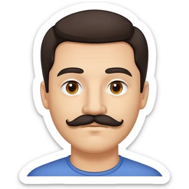 close-up of man face only with mustache, medium eyes, medium light skin tone, dark hair, no neck visible, just the face sticker