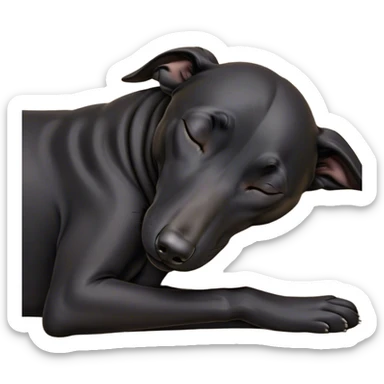 Meme-Worthy Cute Sleeping Black Greyhound Portrait Emoji, Head resting peacefully with a contented smile, showcasing a delightfully slender build and a luxuriously smooth black Fur, eyes shut in a serene nap, Simplified yet hilariously adorable features, highly detailed, glowing with a soft, drowsy light, high shine, relaxed and utterly lovable, stylized with an air of playful laziness, bright and heartwarming, soft glowing outline, capturing the essence of a comically sleepy racer, so meme-worthy it feels like it could instantly become the next viral sensation of adorable slumber! sticker