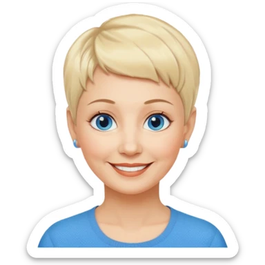 Mujer  60 años pelo rubio y pixie ojos azules cara redonda sticker