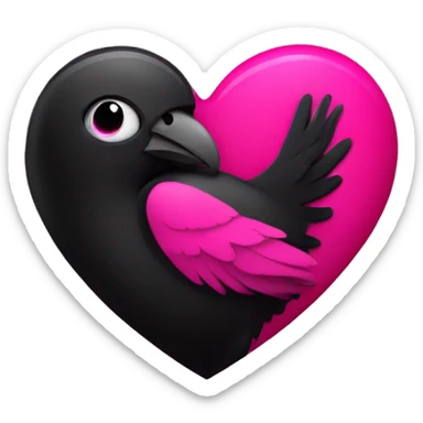 Black heart with hot pink raven inside of heart sticker