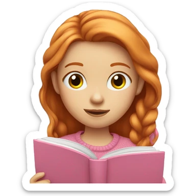 Ginger haired girl with pink sweater reading book sticker