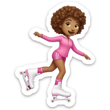 Woman with brown curly hair roller skating in pink  sticker