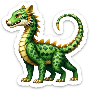 Alligator-Dragon-Tiger-Lynx-Bobcat-Fakémon-hybrid-creature with a long muzzle, full body sticker