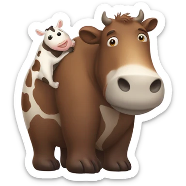 Grizzly bear hugging a cow sticker