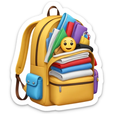 Emoji-style backpack overflowing with clothes sticker