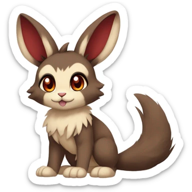 Cute, Chibi, Kemono-style, Anthro, Fur-Sona, Dark-Brown, Normal-type-Ground-type Tan-Rabbit-Fakémon with Dark-Red eyes, beige belly, beige paws, beige feet, beige freckles, full body sticker