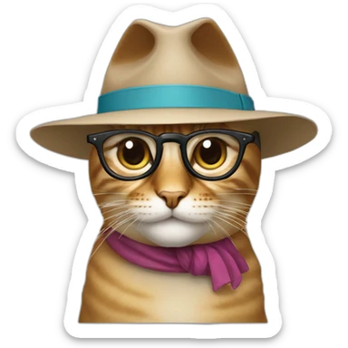 Un chat avec des lunettes et un chapeau sticker