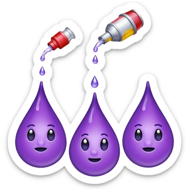 3 purple Drops with kool aids signature color, Juicy , no faces, just like the drops emoji 💦, just singular no extras, spraying left sticker