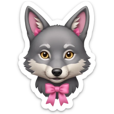 Pleading Face cute dark grey wolf with a pink ribbon io his ear sticker