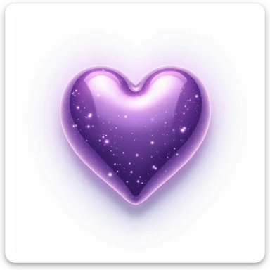 photorealistic purple heart with sparkles and iridescent outline, soft lighting, white clean background sticker