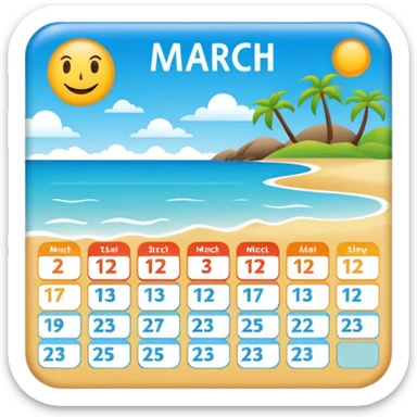 calendario playero con los todos los dias del mes de marzo y que los dias 21 22 y 23 esten en otro color sticker