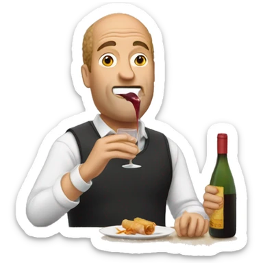  Man drinking wine eating egg roll sticker