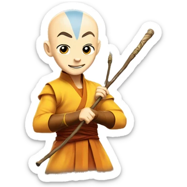 Aang from The Last Airbender holding his flying stick sticker