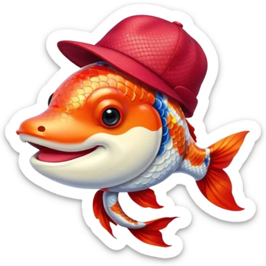Japanese Koi Fish with hat. Smiling. With a red dot on his body.  sticker