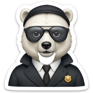 Make a humanoid polar bear with a secret agent outfit and dark black glasses sticker