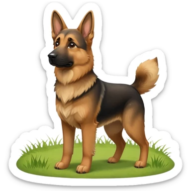 A German Shepherd standing alert on a grassy hill, looking into the distance with its ears perked. Realistic outdoor lighting, strong and intelligent expression, professional pet photography. sticker