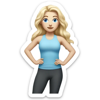 white woman with long blonde hair, blue eyes and cat shaped eyes wearing a yoga outfit standing  sticker