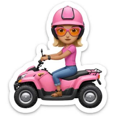 Atv ride girl in orange atv, pink top ,with sunglasses sticker