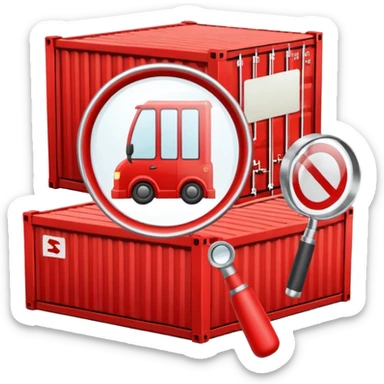 container with a stop sign and magnifying glass, customs inspection theme sticker