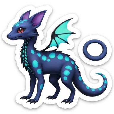 Rare epic aesthetic iridescent bioluminescent spooky gloomy colorful Salandit-Noibat-Eevee-Genet-species-Fakemon-hybrid-creature, with markings, full body sticker