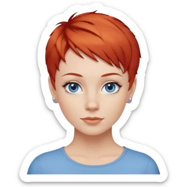 27 year old white woman, red hair, pixie cut, blue eyes sticker