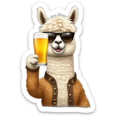 alpaca with sunglasses and a glass of beer in his hand sticker