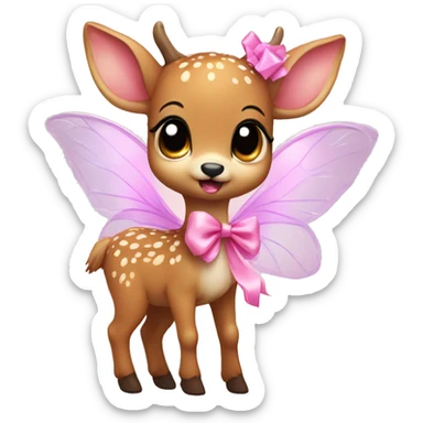 baby deer with fairy wings and a pink bow around its neck  sticker