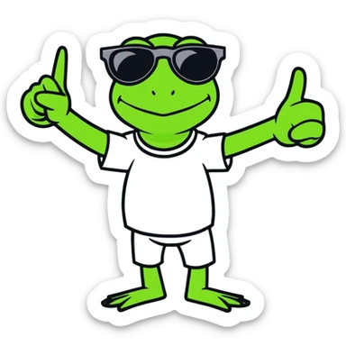 Kermit holding up a middle finger while wearing sunglasses sticker