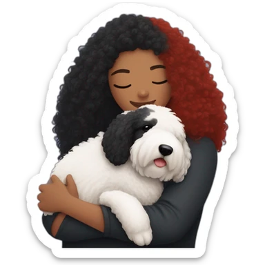 black-and-sheepadoodle-having-a-really-big-cuddle-with-lady-with-red-long-hair sticker