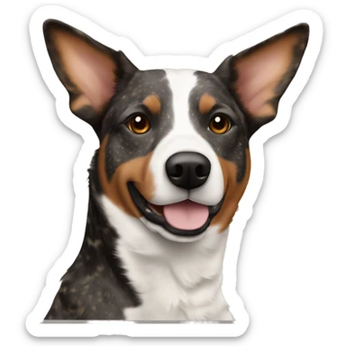 brown and black speckled cattle dog with a thin white nose stripe sticker