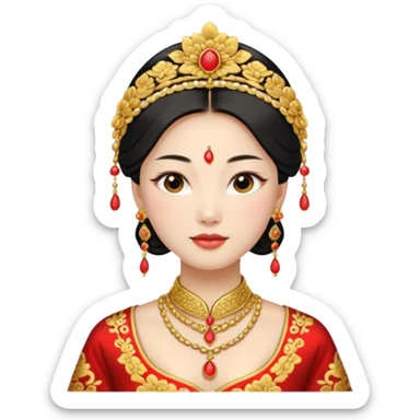 Chinese bride getup, heavy jewelary, traditional. sticker
