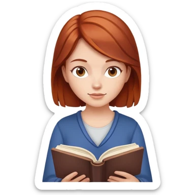 A girl with red-brown hair reading a book sticker
