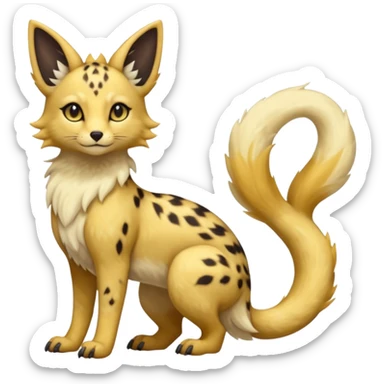 Shiny whitish golden brown fluffy furry hyper realistic lifelike beautiful pretty soft beige Goldilocks cream-colored Celestial Salandit-Umbreon-Genet-Noivern-Noibat-Serval-Hybrid (Full body) sticker