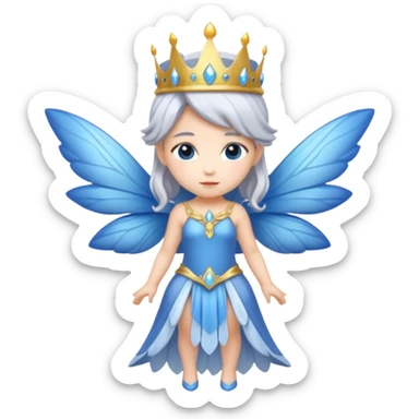  moon  fairy queen silver hair, blue wings, chibi full body sticker