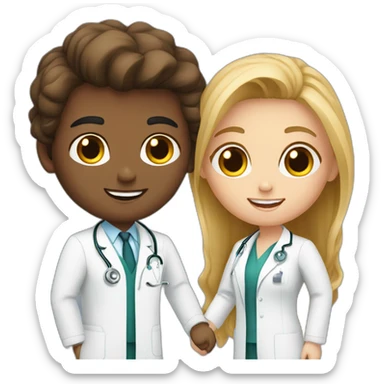 Young white Neurologist and white gynecologist in love sticker